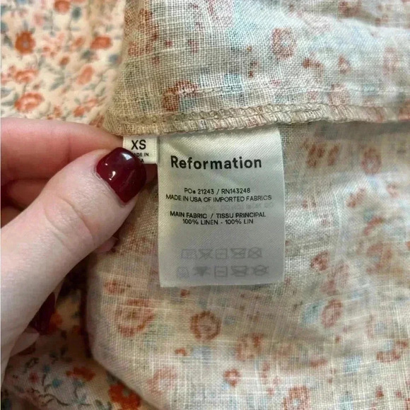 Reformation Channa Ruffled Floral Print Linen Mini Dress in size xs - Picture 7 of 9